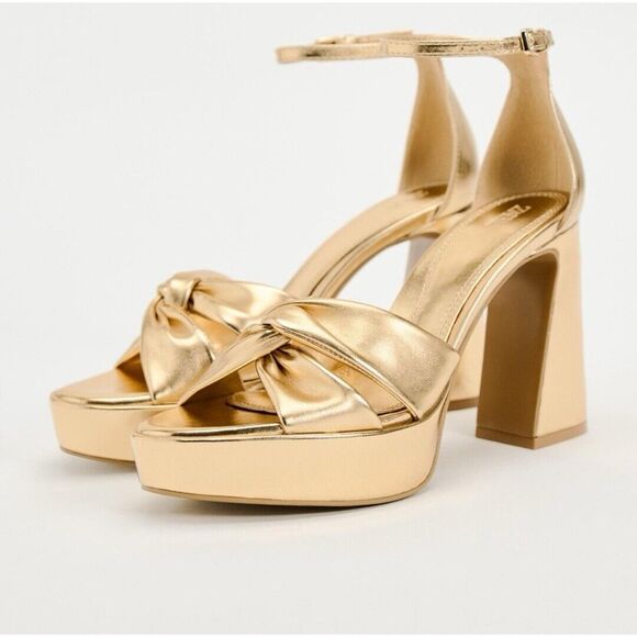 Zara Shoes - Zara Women's Gold Metallic Heeled Platform Sandals Size US 9 UK 7 EUR 40